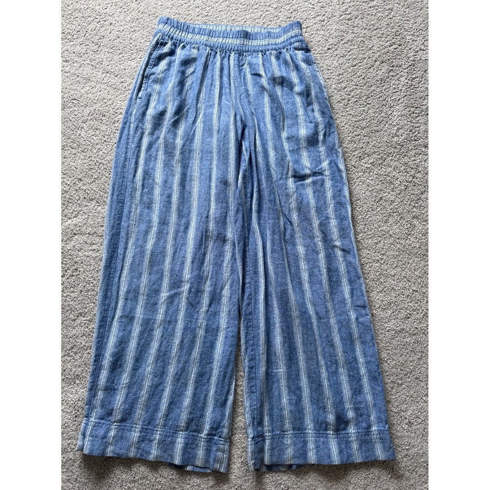 Old Navy High Rise Wide Leg Striped Pants Blue White Petite Small Comfort Waist